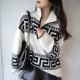 Black And White V-Neck Print Sweater