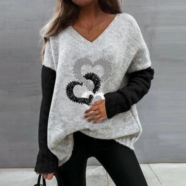 Grey Print Long Sleeve Sweater