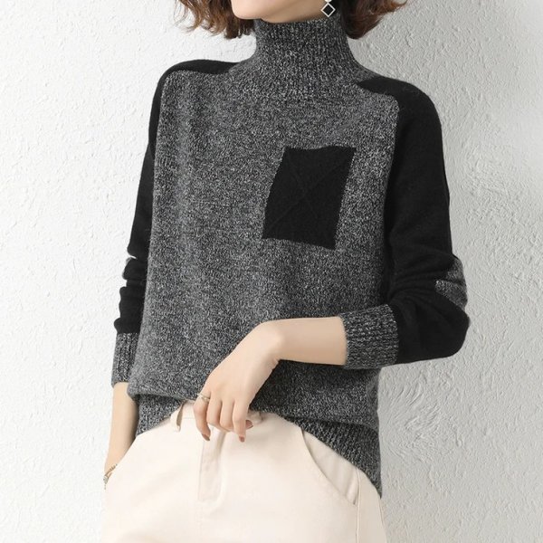 Comfy Color Block High Neck Sweater