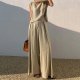 Khaki Sleeveless Plain Two Piece Set