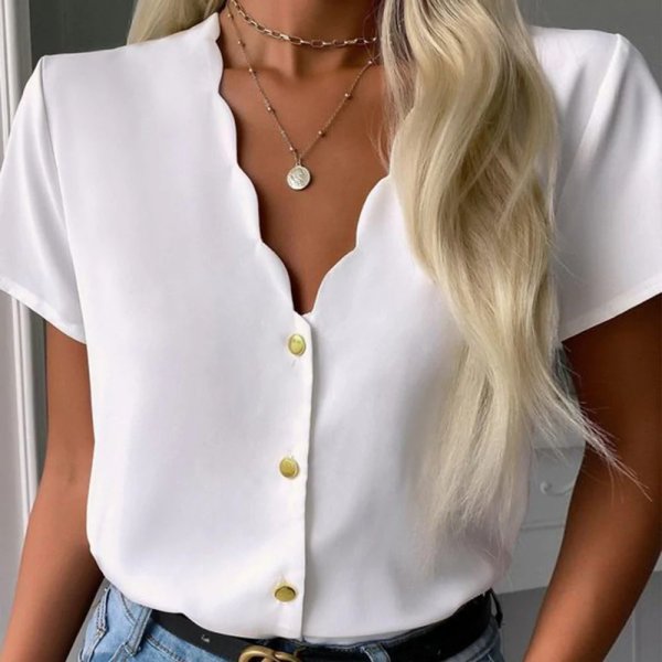 White Plain Short Sleeve V-Neck Top