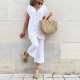 Causal Plain White Sleeveless Two Piece Set