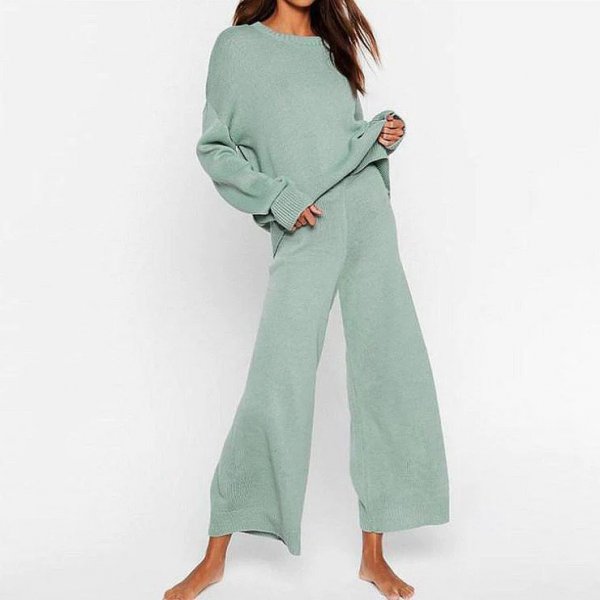 Fresh Green Plain Two Piece Set