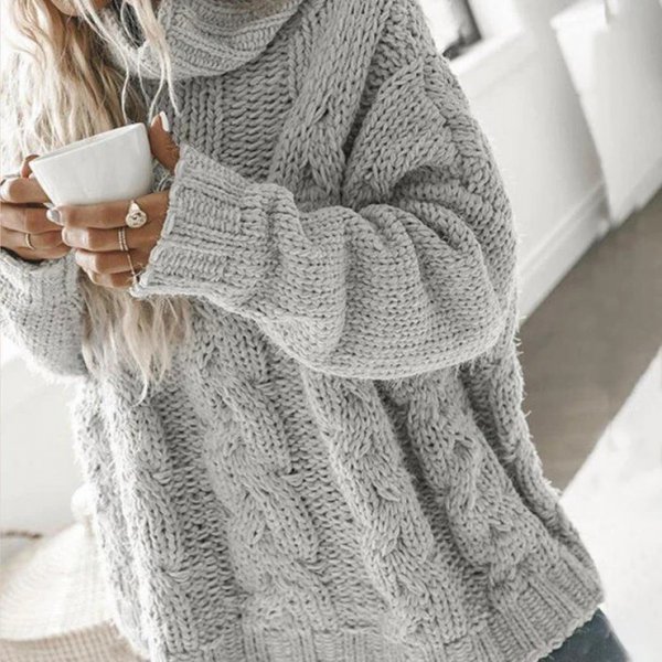 Cable Knit Oversized High-Neck Sweater