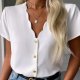 White Plain Short Sleeve V-Neck Top