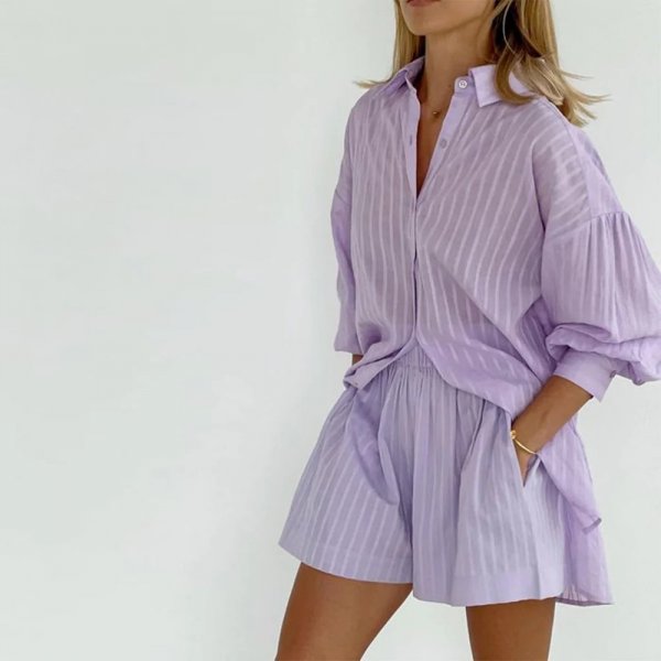 Purple 3/4 Sleeve Two Piece Set