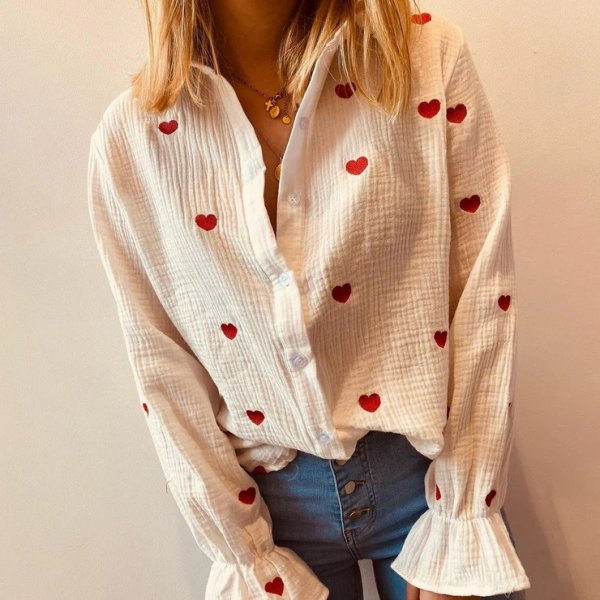 Cute White Long Sleeve Print Top