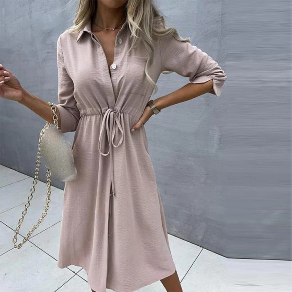 Vintage 3/4 Sleeve Plain Midi Dress