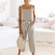 Grey Plain Sleeveless Two Piece Set