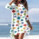 Cute Fish Print Collared Mini Dress