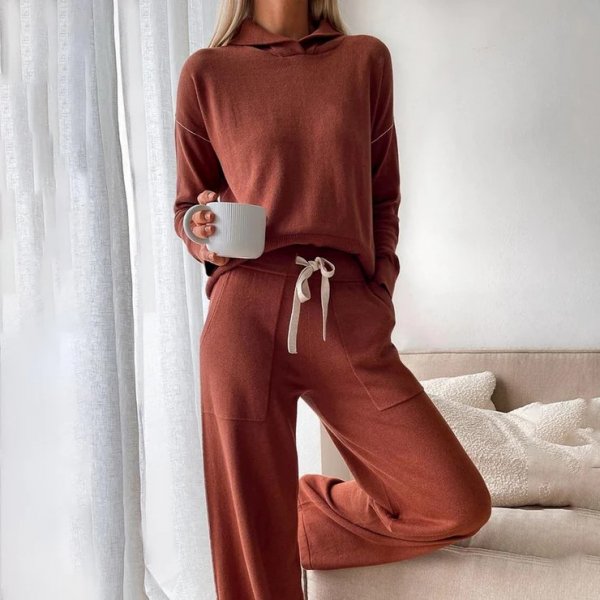 Trendy Rust Red Hoodie Two Piece Set