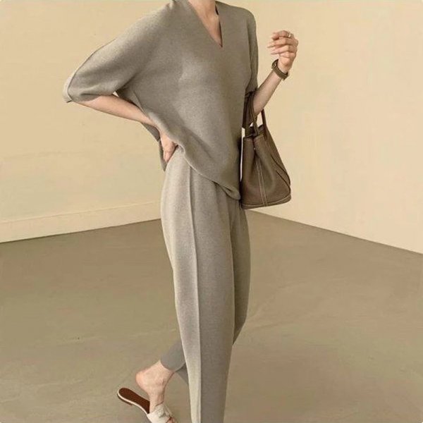 Comfy Elegance V-Neck Top and Ankle Length Pant Set