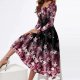 Romantic Square Neck Floral Print Midi Dress